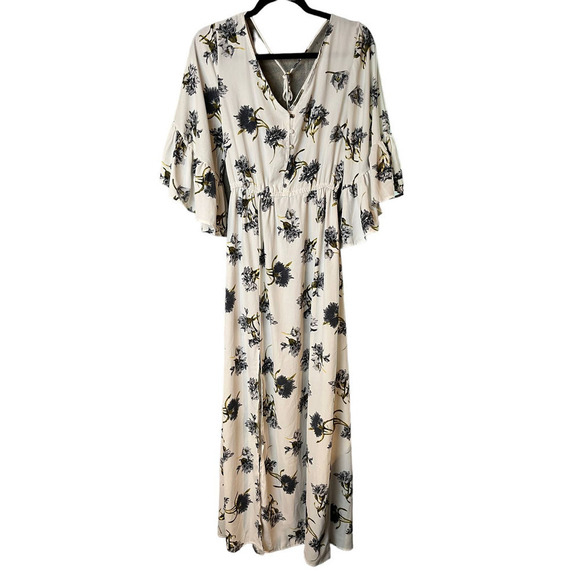 Anama Dresses & Skirts - Women’s Anama White With Floral Print Maxi Dress With Bells Sleeves